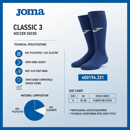 Joma Calza Calcio Classic 3 400194.331 Blu Calzettone Unisex