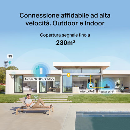 Archer NX500-Outdoor Router 5G con SIM, Wi-Fi 6 AX3000Mbps, Porta Gigabit WAN/LAN, IP66