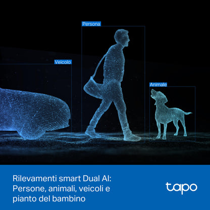 Tapo C245D Telecamera WiFi Interno Doppio Obiettivo 2K+2K, 360° PTZ