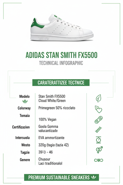 Adidas Stan Smith FX5500 Bianco Verde Primegreen Vegan Unisex