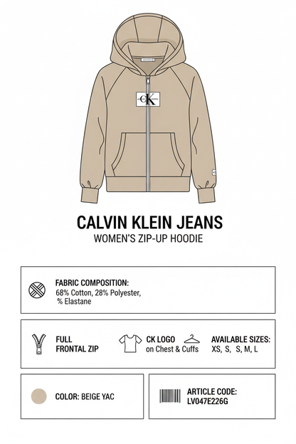 Calvin Klein Jeans Felpa Donna Zip Completa LV047E226G YAC Beige