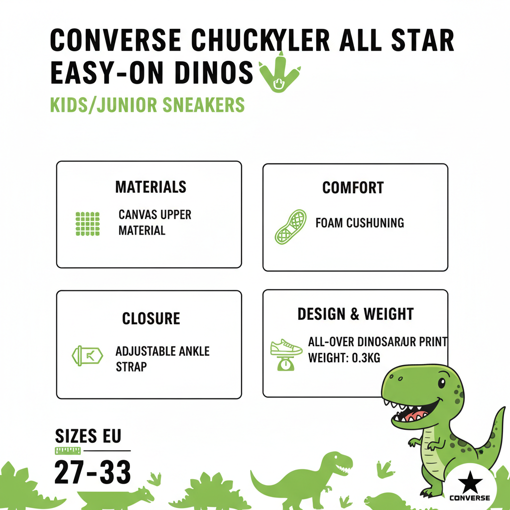 Converse Chuck Taylor All Star Easy-On Dinos A15899C Nero Bianco Verde Sneakers Junior
