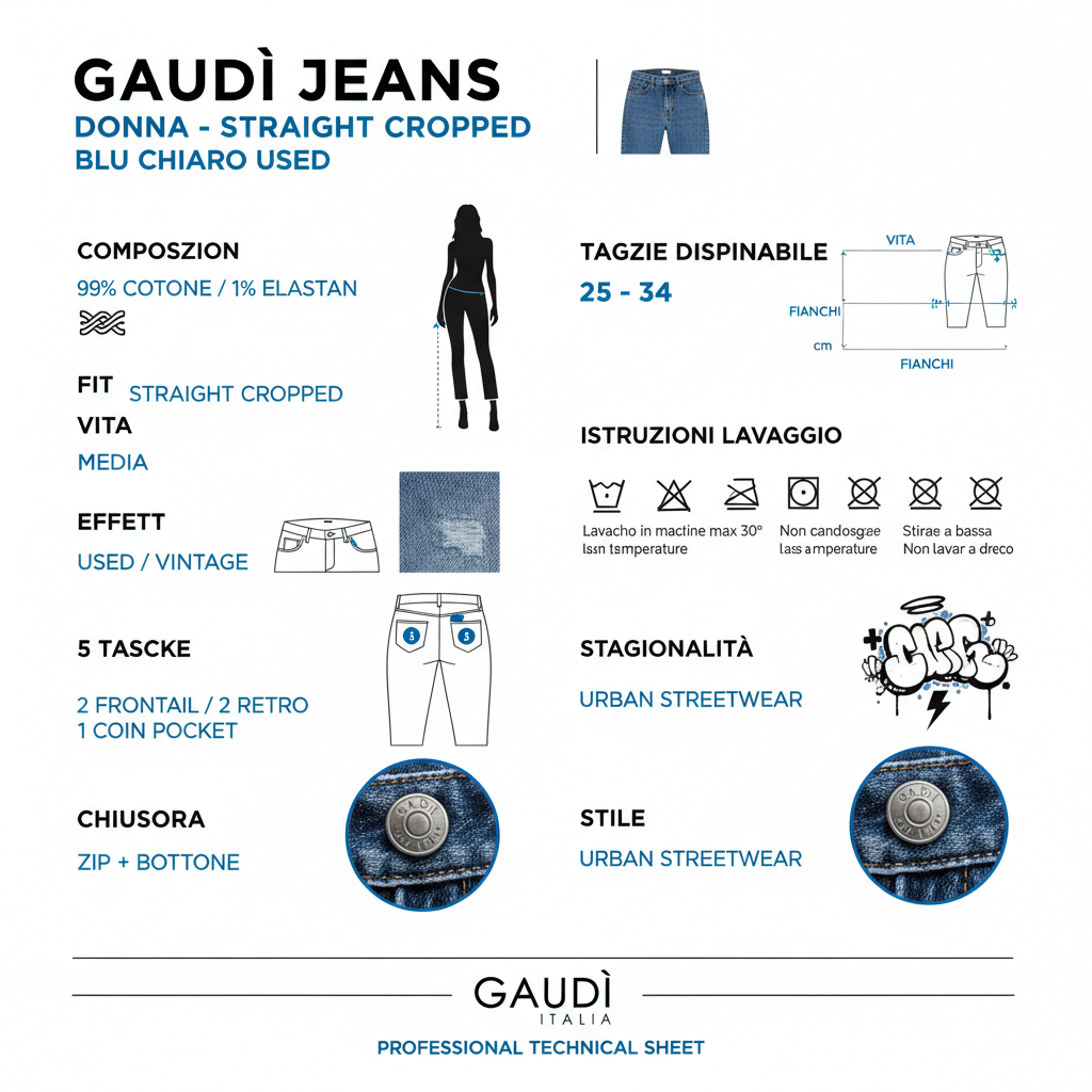 Gaudì Jeans Donna Straight Cropped 611BD26044 Blu Chiaro