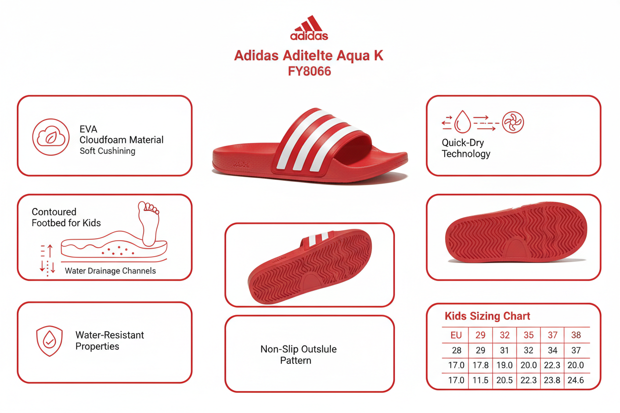 Adidas Ciabatta Piscina Mare Junior Adilette Aqua K FY8066 Rosso Bianco