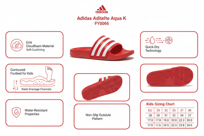Adidas Ciabatta Piscina Mare Junior Adilette Aqua K FY8066 Rosso Bianco
