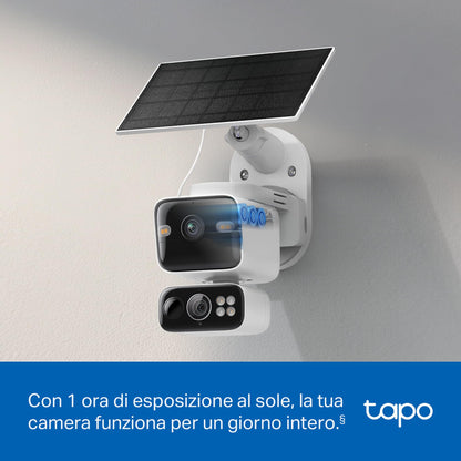 Tapo C645D KIT Telecamera WiFi Esterno 2K Doppio Obiettivo Solare, 360° PTZ