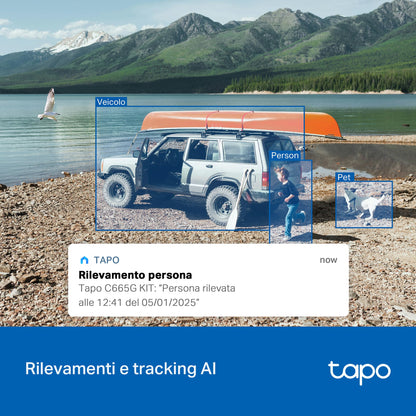 Tapo C665G KIT Telecamera 4G LTE Esterno 4K 8MP con Pannello Solare, 360° PTZ