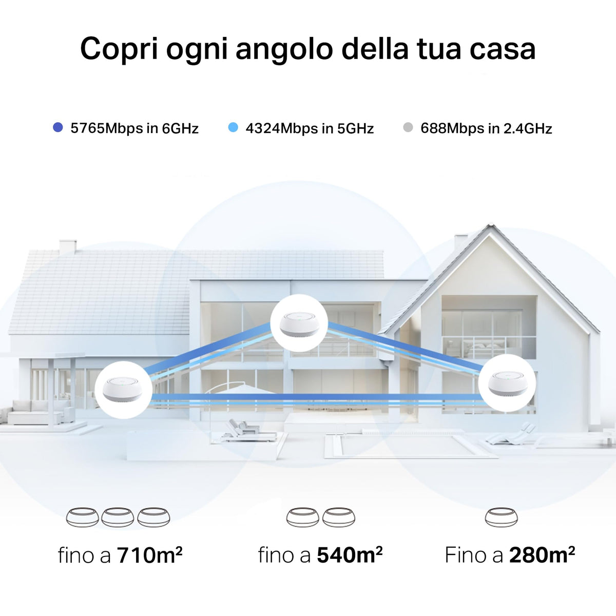 Deco BE65-PoE Sistema Mesh Wi-Fi 7 Tri-Band BE9300Mbps, 2 Porte 5Gbps, Supporto PoE, 3pz