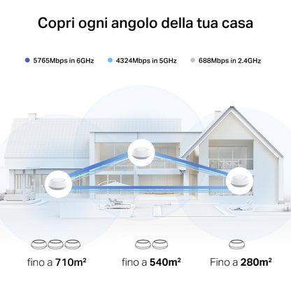 Deco BE65-PoE Sistema Mesh Wi-Fi 7 Tri-Band BE9300Mbps, 2 Porte 5Gbps, Supporto PoE, 3pz