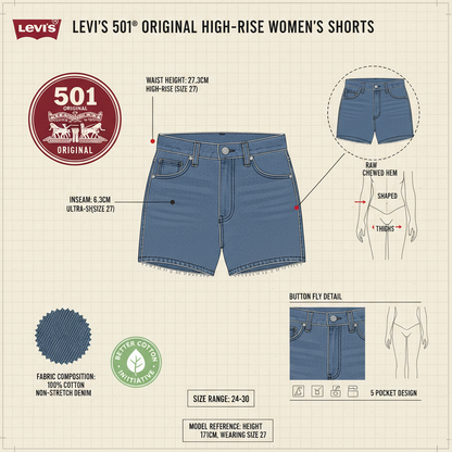 Levi's Short 501 Original High Rise 563270086 Luxor Heat Blu Donna