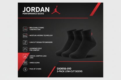 Jordan confezione da 3 paia di calze basse unisex DX9656-010 nero