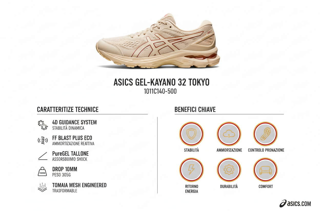 Asics GEL-Kayano 32 Tokyo 1011C140-500 Scarpa Running Uomo Crema