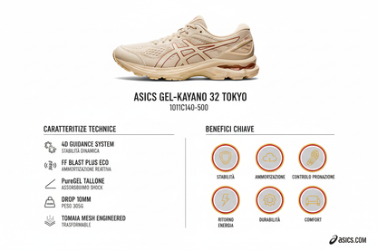 Asics GEL-Kayano 32 Tokyo 1011C140-500 Scarpa Running Uomo Crema