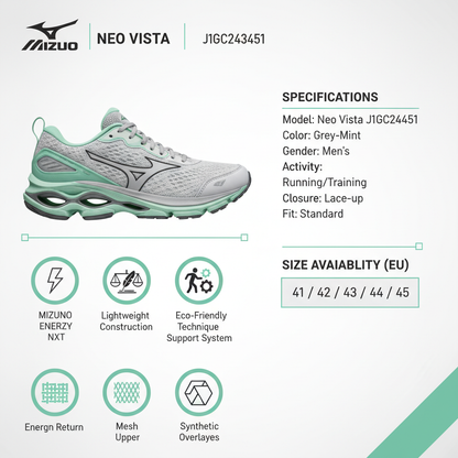 Mizuno Neo Vista Scarpe Running Uomo Grigio Menta - J1GC243451