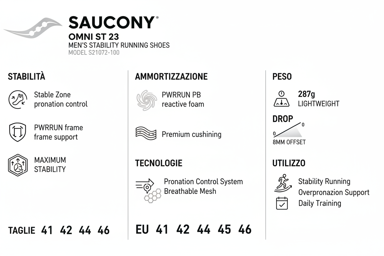 Saucony Scarpe Running Uomo Omni ST 23 S21072-100 Nero Argento