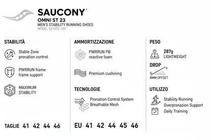 Saucony Scarpe Running Uomo Omni ST 23 S21072-100 Nero Argento