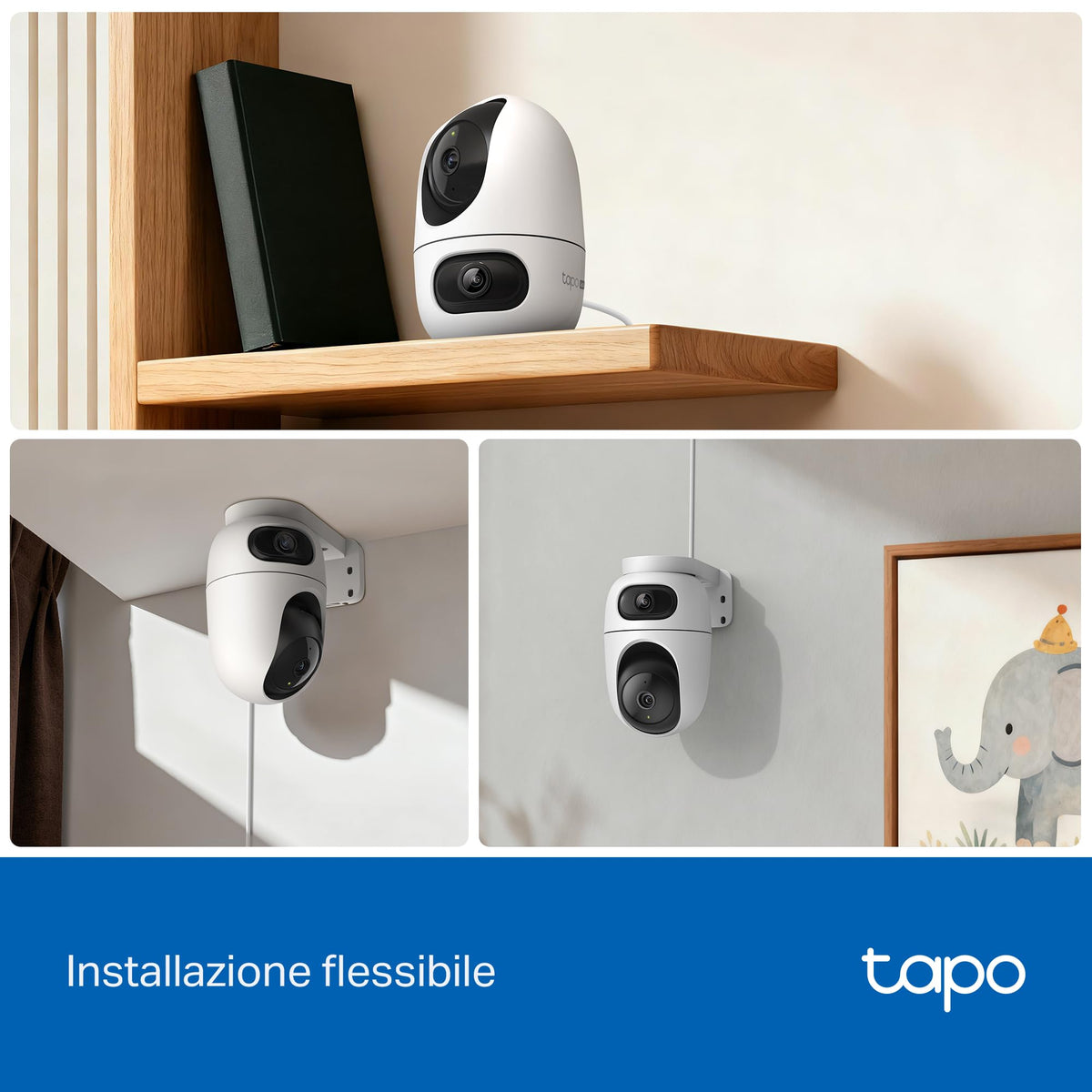 Tapo C245D Telecamera WiFi Interno Doppio Obiettivo 2K+2K, 360° PTZ