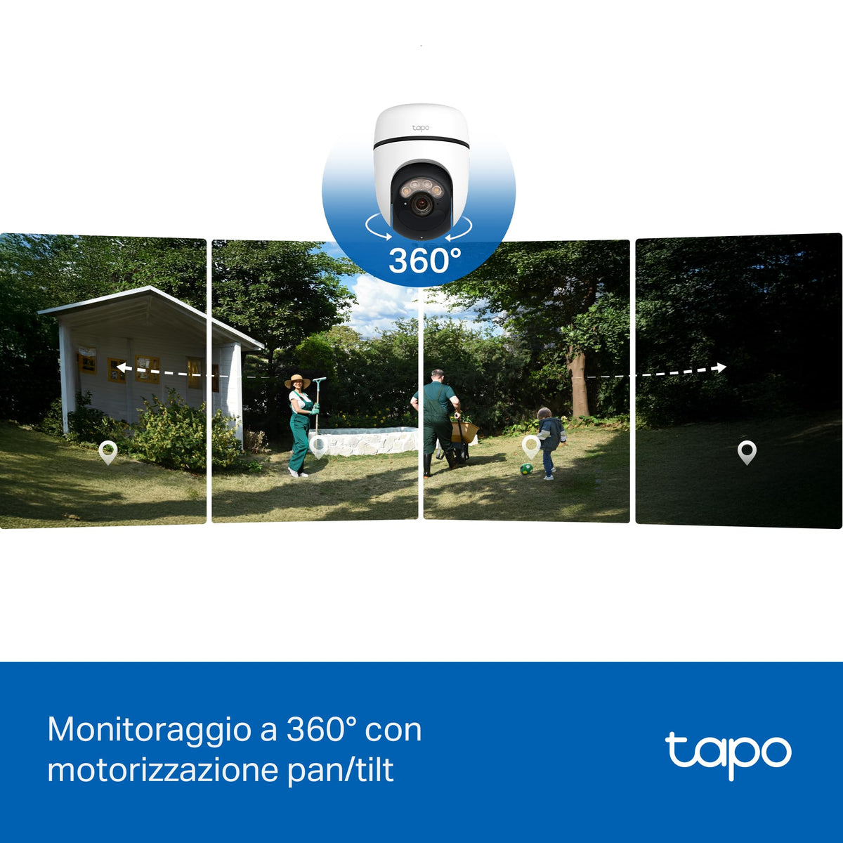 Tapo C630 KIT Telecamera WiFi Esterno 3K 5MP Senza Fili con Pannello Solare, 360° PTZ