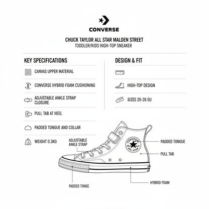 Converse Chuck Taylor All Star Malden Street A04825C Bianco Sneakers Alte Bimbo