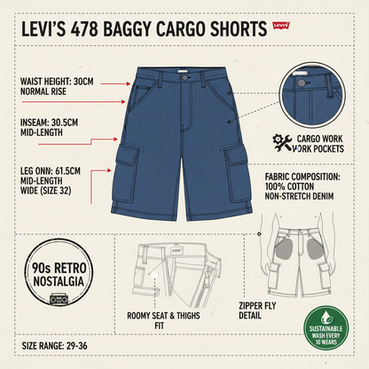 Levi's Short 478 Baggy Cargo 001GU0004 My Pockets Full Blu Uomo