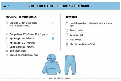 Nike Tuta Club Fleece Bambino 66L595-U89 Azzurra