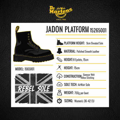 Dr. Martens Stivali Donna Jadon Platform Neri Zeppa 9cm - 15265001