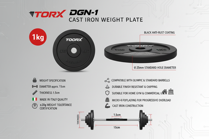 Toorx Disco Ghisa DGN-1 1kg Foro 25mm Nero Palestra