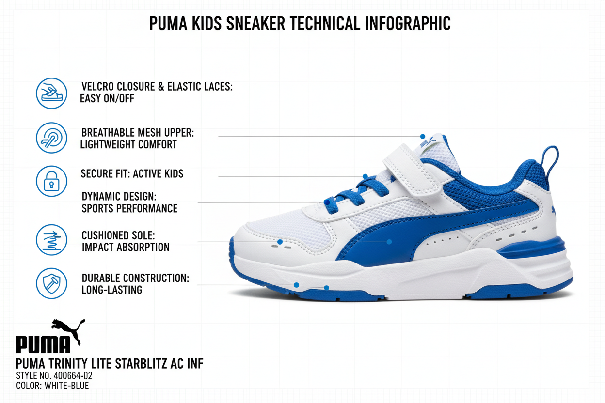 Puma scarpa da ginnastica da bambino Trinity Lite Starblitz AC Inf 400664-02 bianco-blu