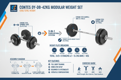Contes Set Manubri e Bilanciere 42Kg DY-DB-42KG Cemento Rivestito