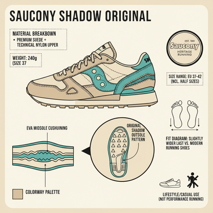 Saucony Women's Shadow Original S1108-839 Beige Turquoise Sneakers