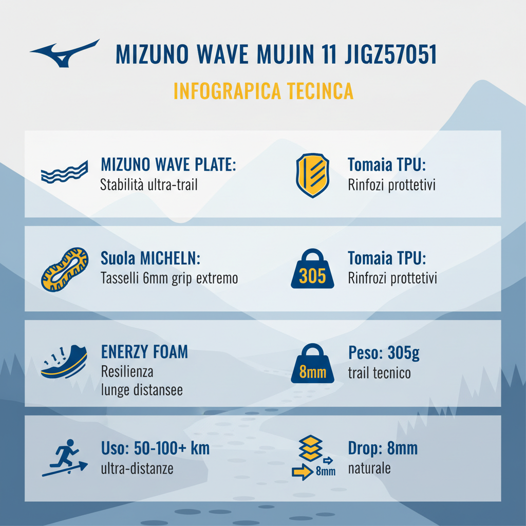 Mizuno Scarpa Trail Running Uomo Wave Mujin 11 J1GJ257051 Blu Giallo