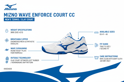 Mizuno Scarpa Tennis Uomo Terra Rossa Wave Enforce Court CC 61GC243520 Bianco