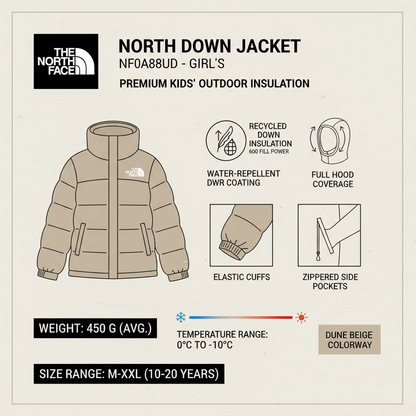 The North Face Giacca North Down NF0A88UD Dune – Giacca bambina, piumino con cappuccio, calda outdoor