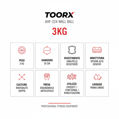 Toorx Wall Ball AHF-224 3kg Ø35cm Nero Grigio