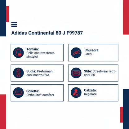 Adidas Originals Sneakers Ragazzo Bianco Rosso Blu Continental 80 J - F99787