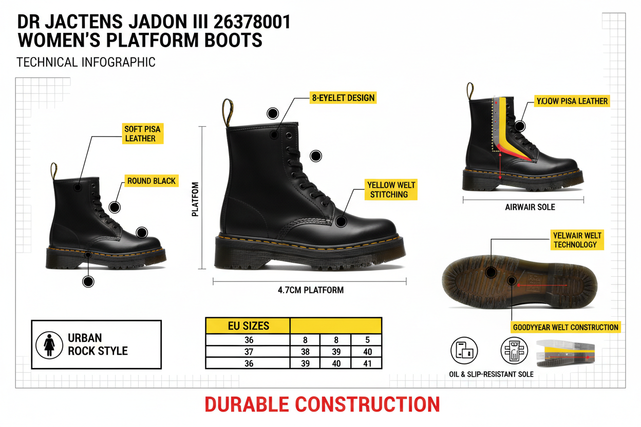 Dr. Martens Stivale anfibio con zeppa da donna in morbida pelle Pisa Jadon III 26378001 nero