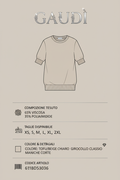 Gaudì Maglia Donna Girocollo Strass Maniche Corte 611BD53036 Tofu