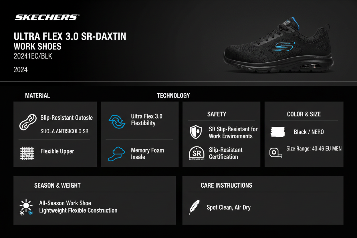 Skechers Ultra Flex 3.0 SR-Daxtin 20241EC/BLK Nero Antiscivolo