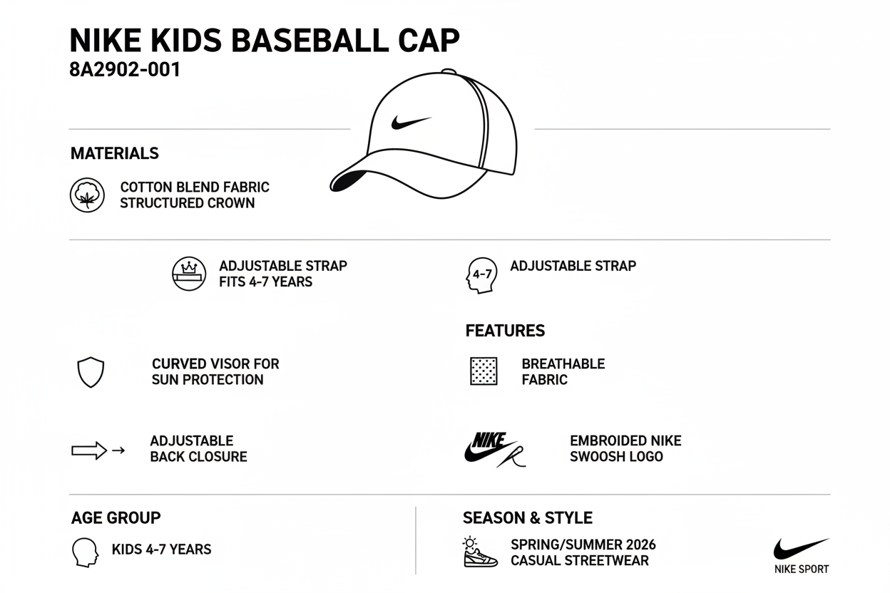 Nike Berretto Visiera Bambino 8A2902-001 Bianco