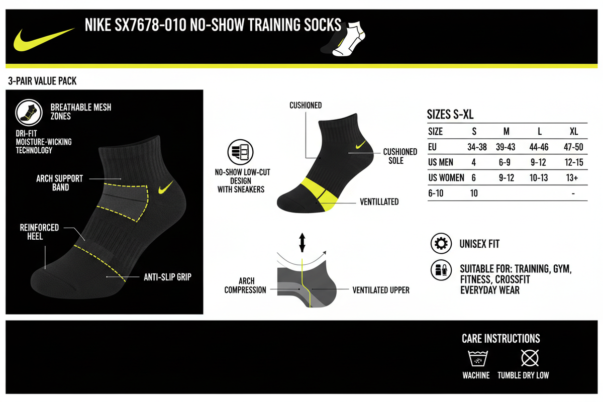 Nike Calze Fantasmini Training SX7678-010 Nero | Set 3 Paia