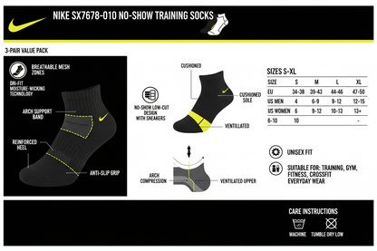 Nike Calze Fantasmini Training SX7678-010 Nero | Set 3 Paia