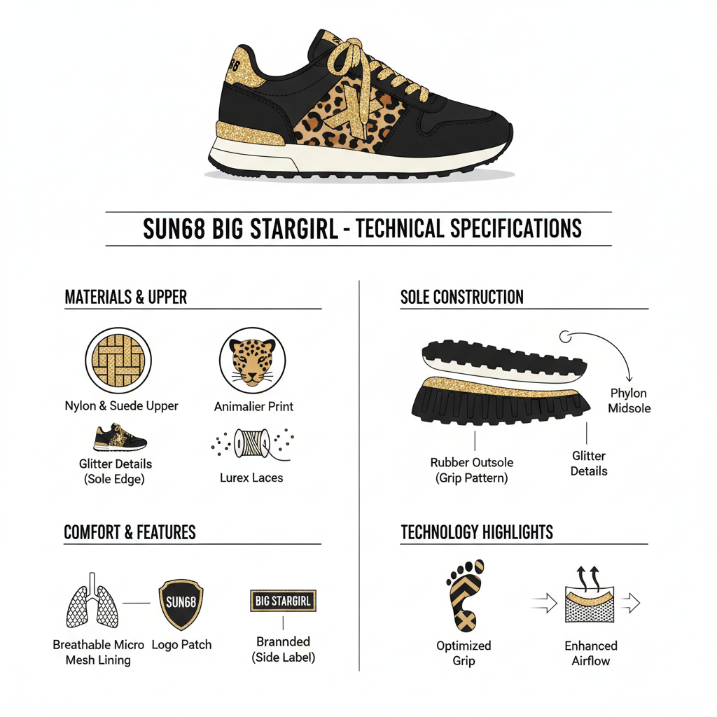 Sun68 Sneaker Big Stargirl Z45221-11 Nero Animalier Donna