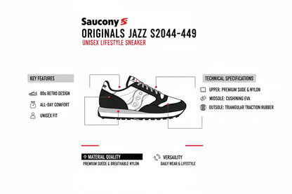 Saucony Originals Jazz S2044-449 Sneakers Unisex Nero Bianco