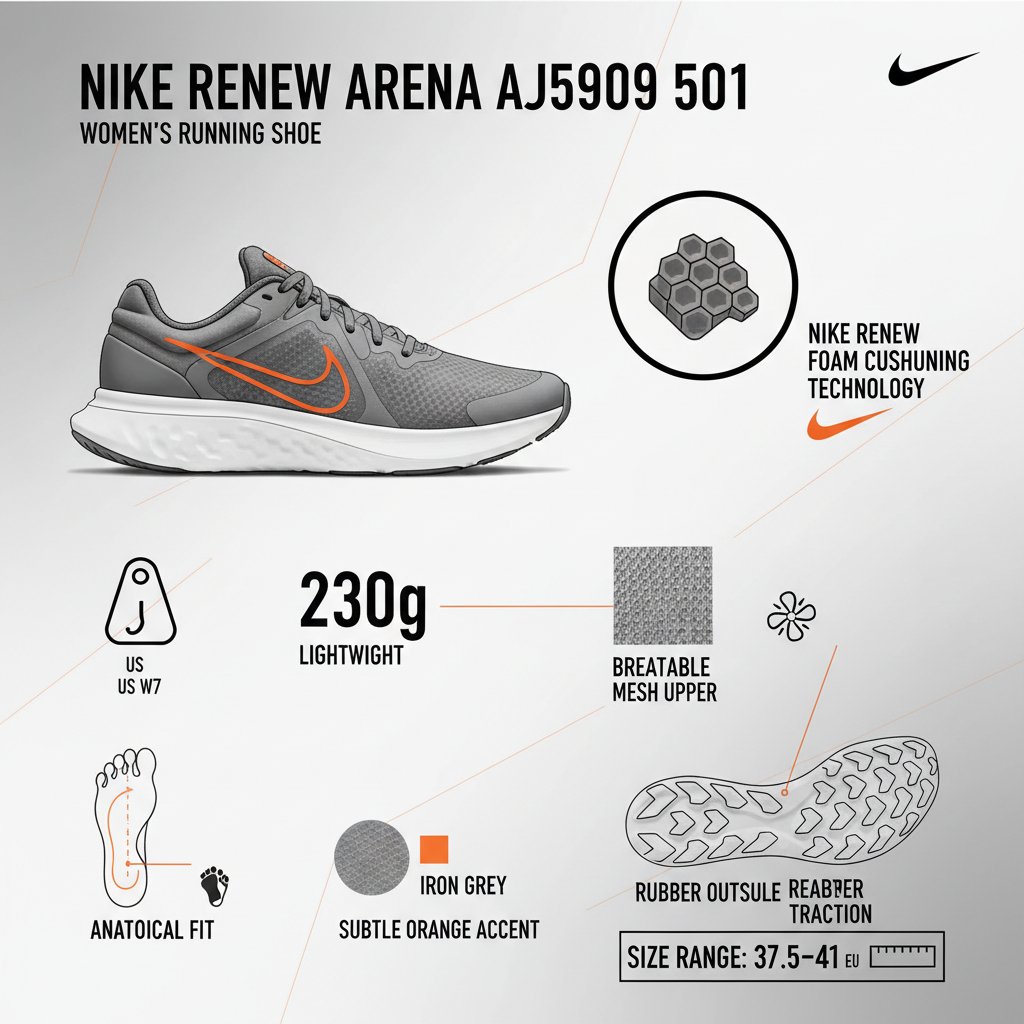 Nike Renew Arena AJ5909 501 Scarpe Running Donna Grigio - Tecnologia Renew Foam