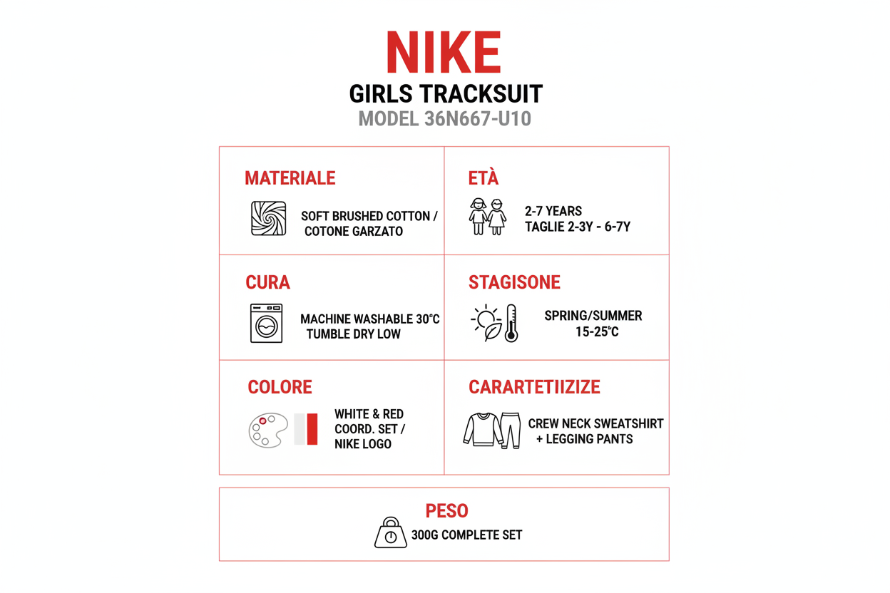Nike Tuta Sportiva Bambina 36N667-U10 Bianco Rosso