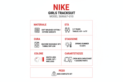 Nike Tuta Sportiva Bambina 36N667-U10 Bianco Rosso