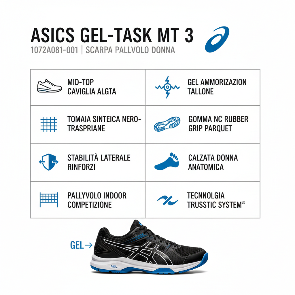 Asics Gel-Task MT 3 1072A081-001 Scarpa Pallavolo Donna Nero Bianco