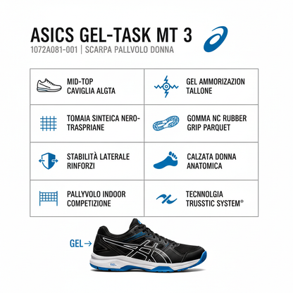 Asics Gel-Task MT 3 1072A081-001 Scarpa Pallavolo Donna Nero Bianco