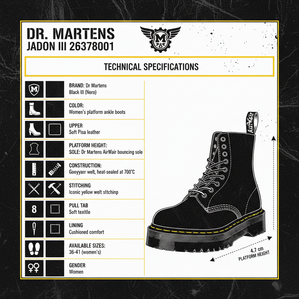 Dr. Martens Stivale anfibio con zeppa da donna in morbida pelle Pisa Jadon III 26378001 nero
