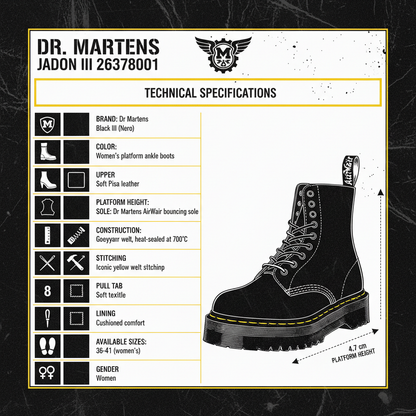 Dr. Martens Stivale anfibio con zeppa da donna in morbida pelle Pisa Jadon III 26378001 nero